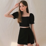 AIR SPACE LADY High Waist Slit A-Line Pants Skirt (Black)