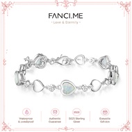 FANCIME Halo Heart October Birthstone Opal Station Tennis Sterling Silver Bracelet