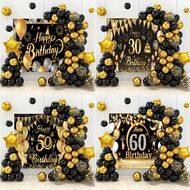 70pcs Black Gold Balloon Garland Arch Kit Confetti Latex Balls Happy 30 50 60th Adults Birthday Part