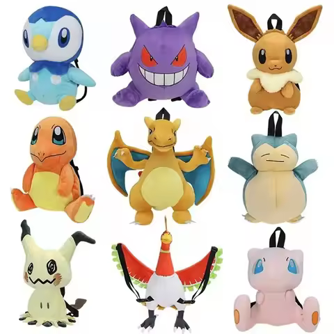 Pokemon Cute Backpack Kawaii Japanese Style Plush Bag Genger Mimikyu Eevee Snorlax Backpack Schoolba