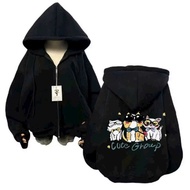 Jacket hoodie with soft cotton zipper, modern unisex, youthful loose form - GROUP letter JACKET -cha