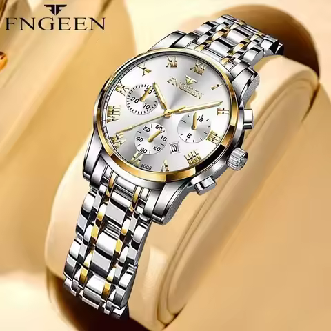 FNGEEN Fashion Woman Watch Stainless Steel Waterproof Auto Date Elegant Ladies Wristwatch Luxury Ori