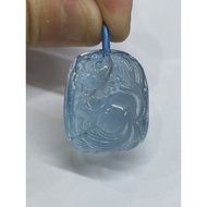 D7798 Top Natural Gemstone Aquamarine Clear Material Carving Nine-Tailed Fox Fairy Pendant