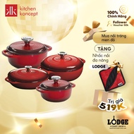 Lodge enameled cast iron pot red