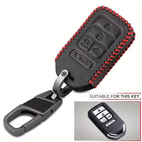 Stylish Men's Black Faux Leather 5-Button Car Key Cover for HONDA Civic Jade Freed Odyssey
