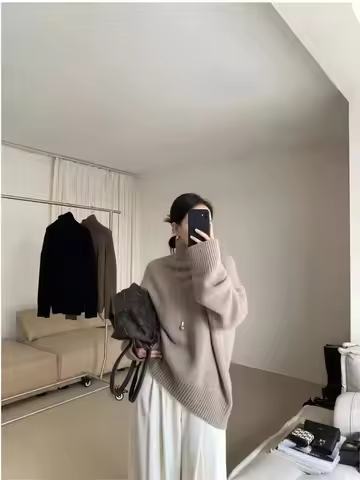 Cashmere sweater 100% pure cashmere sweater for women high-neck sweater loose and thickened silhouet