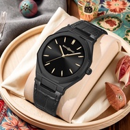 ญี่ปุ่น MIYOTA 2035 ควอตซ์นาฬิกาผู้ชายหนังสีดําสไตล์ 3Bar กันน้ํา MAKAMBAKO แบรนด์กีฬานาฬิกาสําหรับช