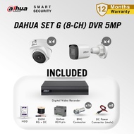DAHUA Full Set G (8-ch) 3K QHD 5MP Smart IR CCTV | 8CH XVR DVR & HDD | DAHUA Power | 250M Cable | P2