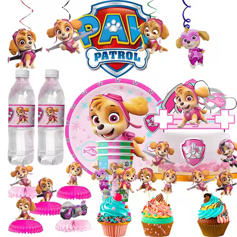 New Paw Patrol Birthday Decoration Dogs Skye Disposable Tableware Cup Plate Tablecloth Baby Shower K