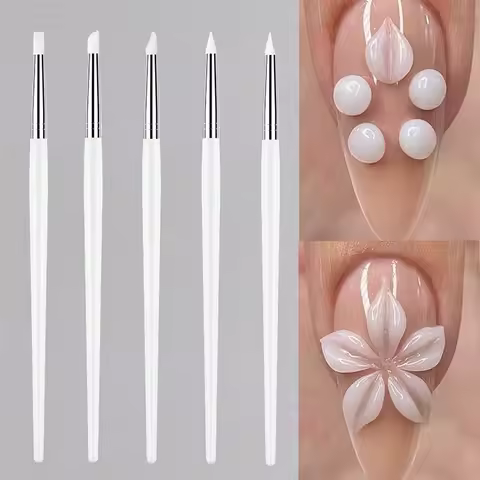 5Pcs/set Silicone Nail Brush UV Gel Polish Tip 3D Image DIY Dotting Polish Brushes Pen Professional 