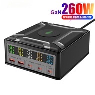 260W 5 Port USB C PD3.1 Fast Charging Station Wireless Charger For iPhone Android Laptop Macbook