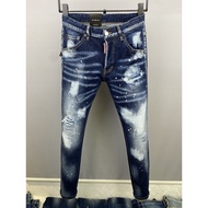 2025 Autumn Winter DSQUARED2 Jeans D2 Trendy Men Washed Frayed Hole Patch Paint Printed Graffiti Ski