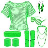 80s Costume Accessories for WomenBead Necklace Headband Earring Fishnet Shirt Legwarmers 80s Party W