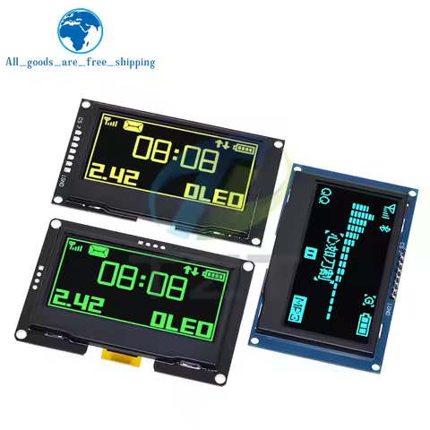 TZT 1/3pcs 2.42" 2.42 inch LCD Screen White Yellow 128x64 OLED Display Module IIC I2C SPI Serial for