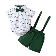 Baby Clothes Glasses Print Bow Short Sleeve 3 6 9 12 Months  Old Boy Gentleman Suit with Top and Pan