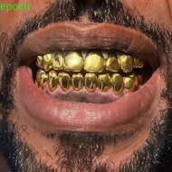 EPOCH Teeth Grillz Caps, Anti Slip Glossy  Teeth Grillz Top Bottom Set, Unisex Shiny  Silver Teeth J