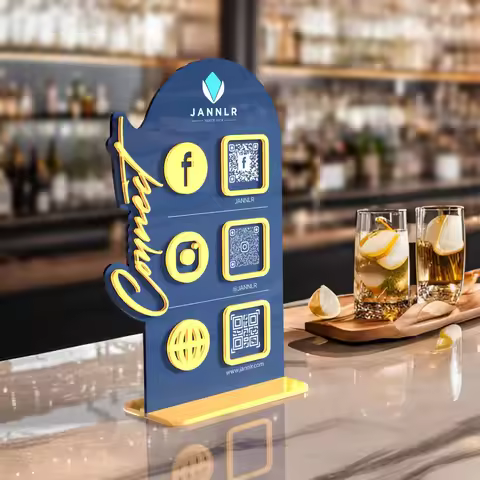 Custom Multi QR Code Acrylic Display Stand for Social Media Touchless Menu Google Reviews WiFi Payme