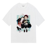 Ready Stock Short Sleeves Anime Demon Slayer Bean Brothers Cartoon Print Europe and America Unisex L