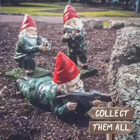 3 Pieces Funny Army Gnome Garden Statue Resin Desktop Lawn Ornament Dwarf Statue for Outdoor Garden 