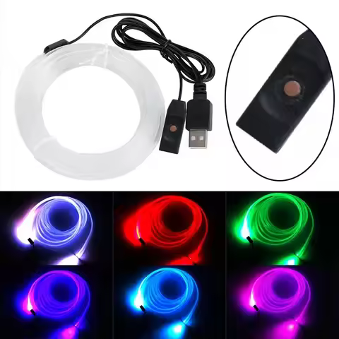 USB 5M/16ft PMMA Side Glow Fiber Optic Cable Kit w/LED Aluminum Illuminator 5V 1.5W car interior Gui