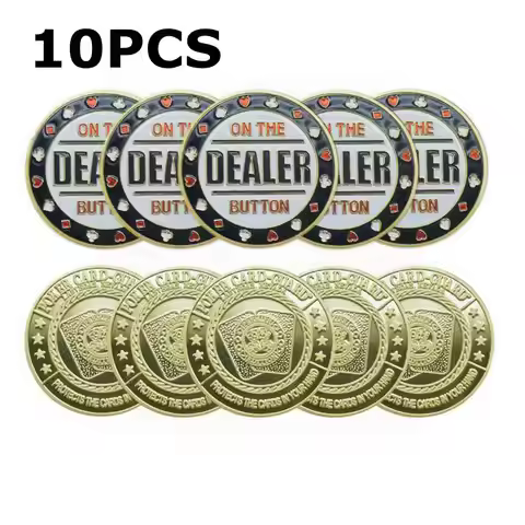 10pcs ON The DEALER BUTTON Poker Card Guard Coin Collectibles Poker Chips with Case, Poker Card Prot