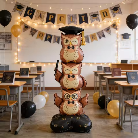 1/2pcs 59 inch matte standing pile owl shaped balloons, suitable for decorating graduation ceremony 