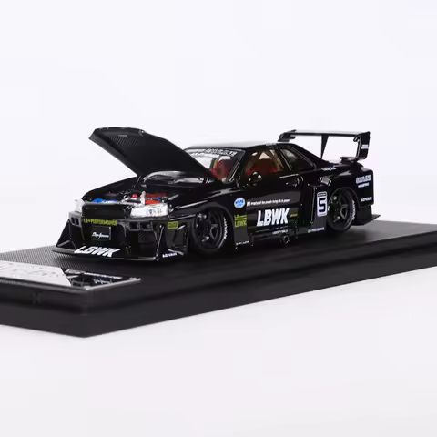 Street Weapon SW 1:64 LBWK R34 Black NO.5 Alloy Car Model Collection Super Silhouette Hood Can Open 