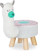 Relaxdays Llama Animal Stool for Children, Plush Cover, Round, Seating Child's Room, Children's Stoo