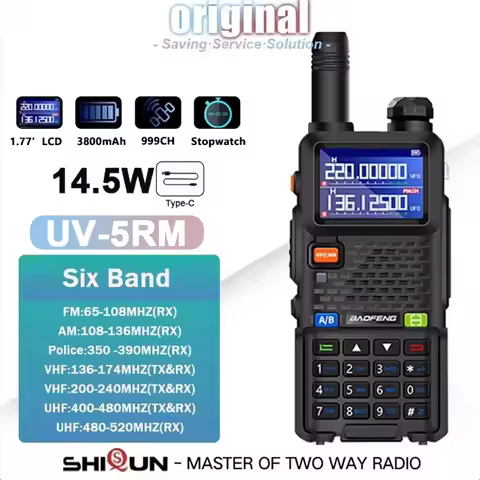 UV-5RM Baofeng Walkie Talkie 3800mAh Battery USB-C Charger 14.5W UHF VHF Wirless Copy Frequency 999C