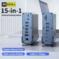 15 in 1 Hub Type-C Docking Station 4K@60Hz HDMI DisplayPort USB A RJ45 SD TF Audio 3.5mm Port Adapte