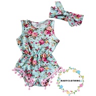 YBB-Newborn Baby Girls Floral Romper Jumpsuit Headband Sunsuit Outfits Clothes