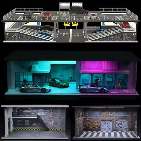 MoreArt 1:64 Scale Car Garage Parking Lot Diorama Miniatures Version Assembly Scene Model For Hot Wh