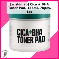[w.skinlab] Cica + BHA Toner Pad, 155ml, 70pcs, 1pc / Korean Toner Pad / BHA Exfoliation / 100% Genu