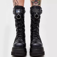 Thick-Soled Motorcycle Boots y2k Dark Gothic Punk Mid-Tube Boots Female cosplay Large Size