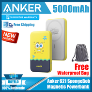 Anker 621 SpongeBob MagGo ไร้สายแม่เหล็กที่ชาร์จ5000MAh ชาร์จเร็วด้วยพลังงานมือถือ