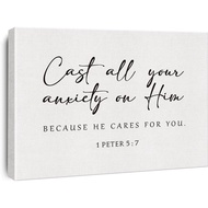 Bible Verse Canvas Print Decor Cast All Your Anxiety on Him 1 Peter 5 : 7 Wall Painting Posters Artw
