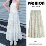[Taiwan Ready Stock] Korean Version Gentle Style Floral Skirt Women's Long Skirt High Waist Large He