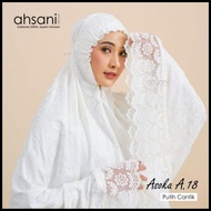 Promo Ahsani Asoka A18 Mukena Dewasa Sutra Ori Bordir Mewah Putih