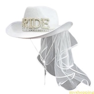 Ivy Bride Cowgirl Hat Novelty Cowboy Hat Summer Beach Hat Cowgirl Hat with Long Veil