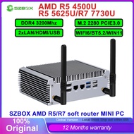 SZBOX AMD R54500U/R5 5625U/R7 7730U DDR4 3200Mhz M.2 2280 PCIe3.0 WIFI6 BT5.2 Fanless mute soft rout