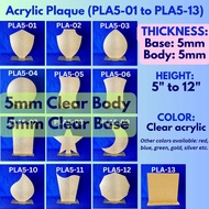 Clear Acrylic Blank Plaque [5mm] [Height: 5 to 12 inches][Base: CLEAR 5mm] PLA01-13 Award Trophy