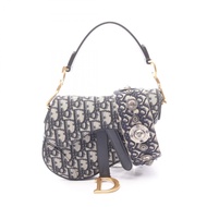 【二手】迪奧迷你馬鞍包，斜紋提花，兩用，海軍藍帆布皮革，女士手提包