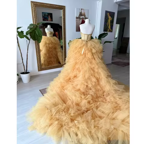 Luxury Volume Tulle Long Formal Dresses Corset Top And 78 Inches Long Split Skirt Dramatic Dance Sho
