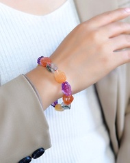 巴西天然水晶多寶貔貅手鏈 整條手鏈有紅兔毛 綠幽靈 黃兔毛