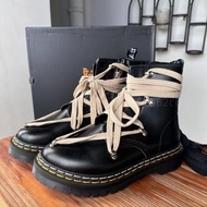 dr.martens 1460 rick owens真皮厚底馬丁靴 男女同款 黑色