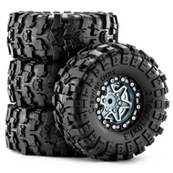 4pcs 1.3-inch 7mm Hex Metal Beadlock Wheel Rim & Rubber Mud Tyre for 1/18 TRX4M 1/24 Axial SCX24 AX2