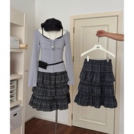 8406 Tag JUNE 2-layer mid-length pleated skirt