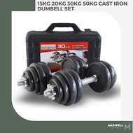 15KG 20KG 30KG 50KG Cast Iron Dumbell with Rubber Textured Grip with Barbell Connector