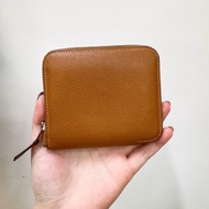 Hermes 37駝Epsom銀釦拉鍊絲巾短夾