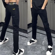 Jeans Street Wear Printed Straight Slim-fit High-End Light Luxury Jeans Social Spirit Guy Trous